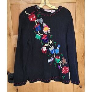 Vintage Basic Holiday Editions Christmas Sweater MEDIUM‎ Granny 90s Ramie Cotton